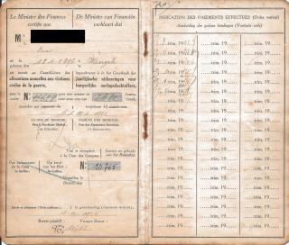 carnet du brevet des allocations annuelles aux victimes civiles de la guerre, 1923-1924